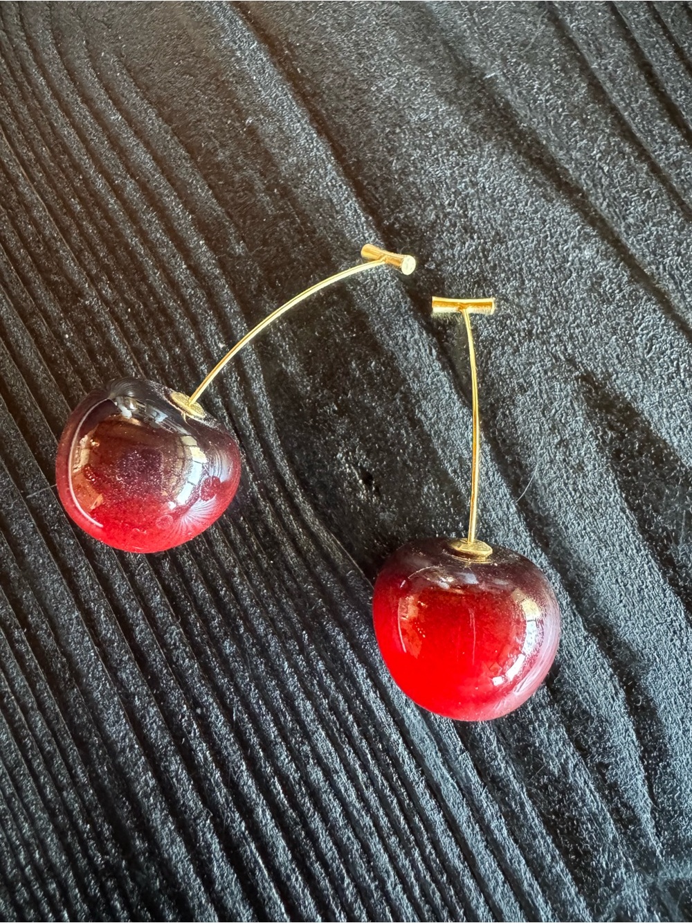 Gold Stem Red Cherry Drop Earrings - Women Jewelry